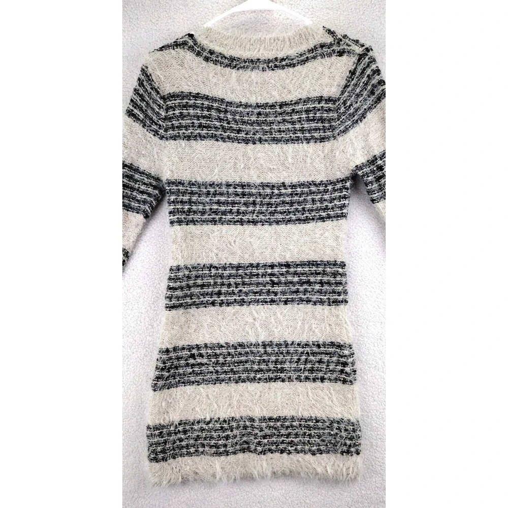 Mirumi Striped Fuzzy Knit Sweater‎ Dress Long Sleeve Sparkle V Neck M